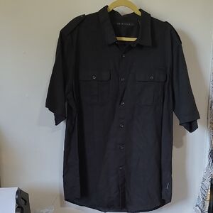 Sean John Black Short-Sleeve Button Front Shirt with Chest Pockets
